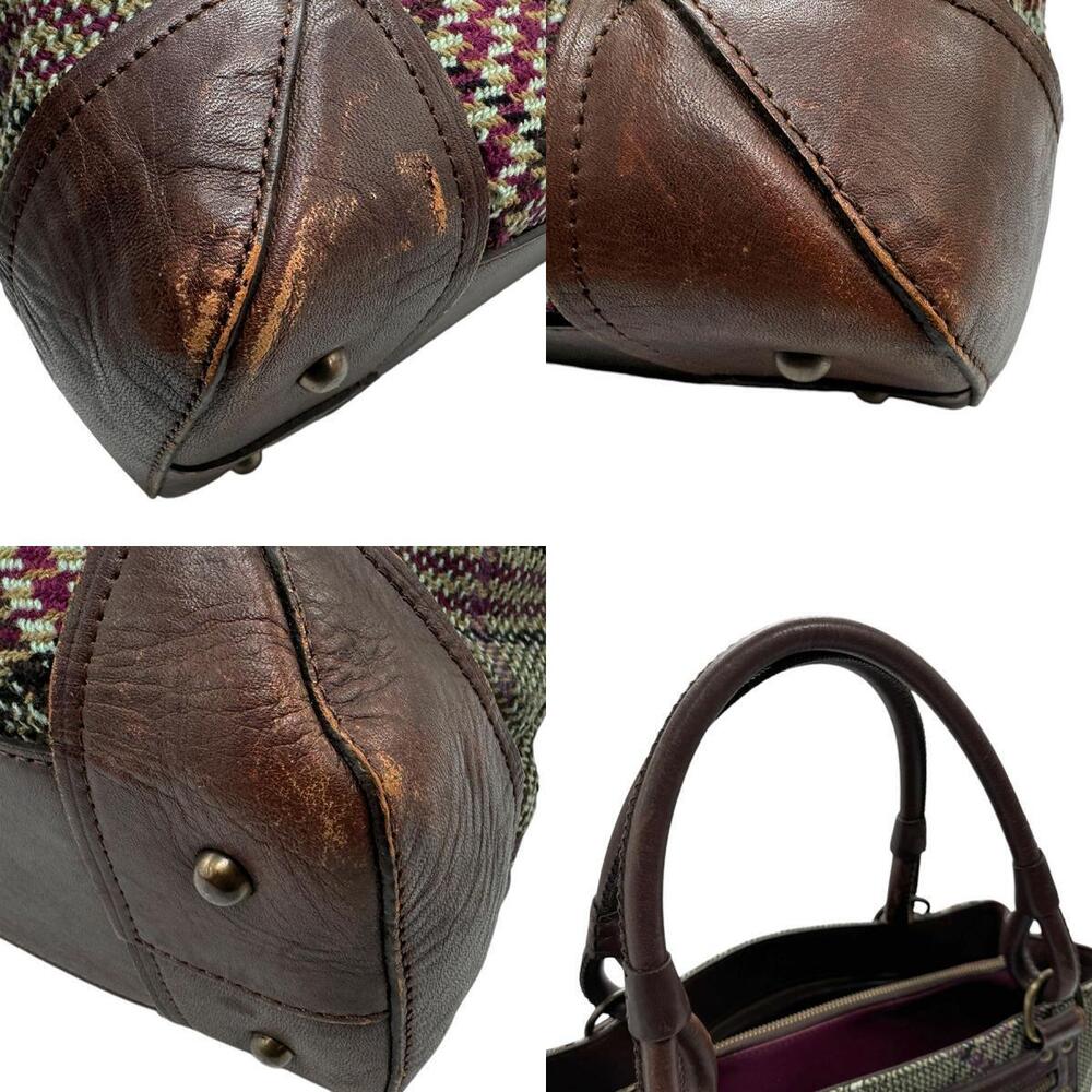 Burberry handbag green wool leather brown - Picture 4 of 4